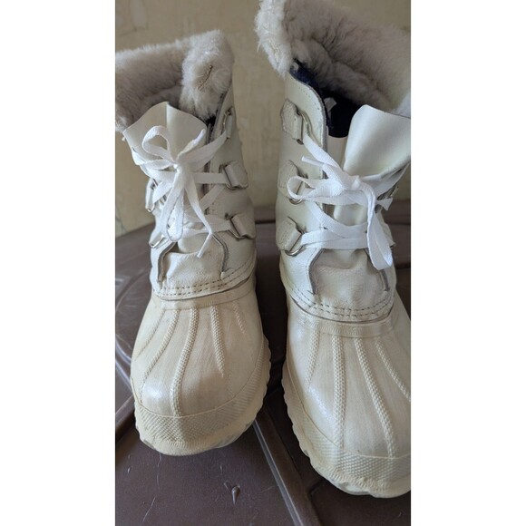 Sorel Manitou Women's White Faux Fur Lined Lace Up Snow Boots sz 7 wool liners - Picture 10 of 10